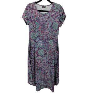 Noracora womens Medium Purple green paisley maxi dress with pockets